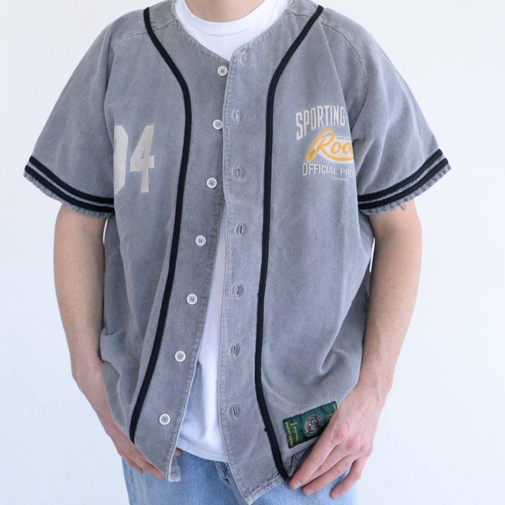 Roots Gray and Black Baseball Jersey